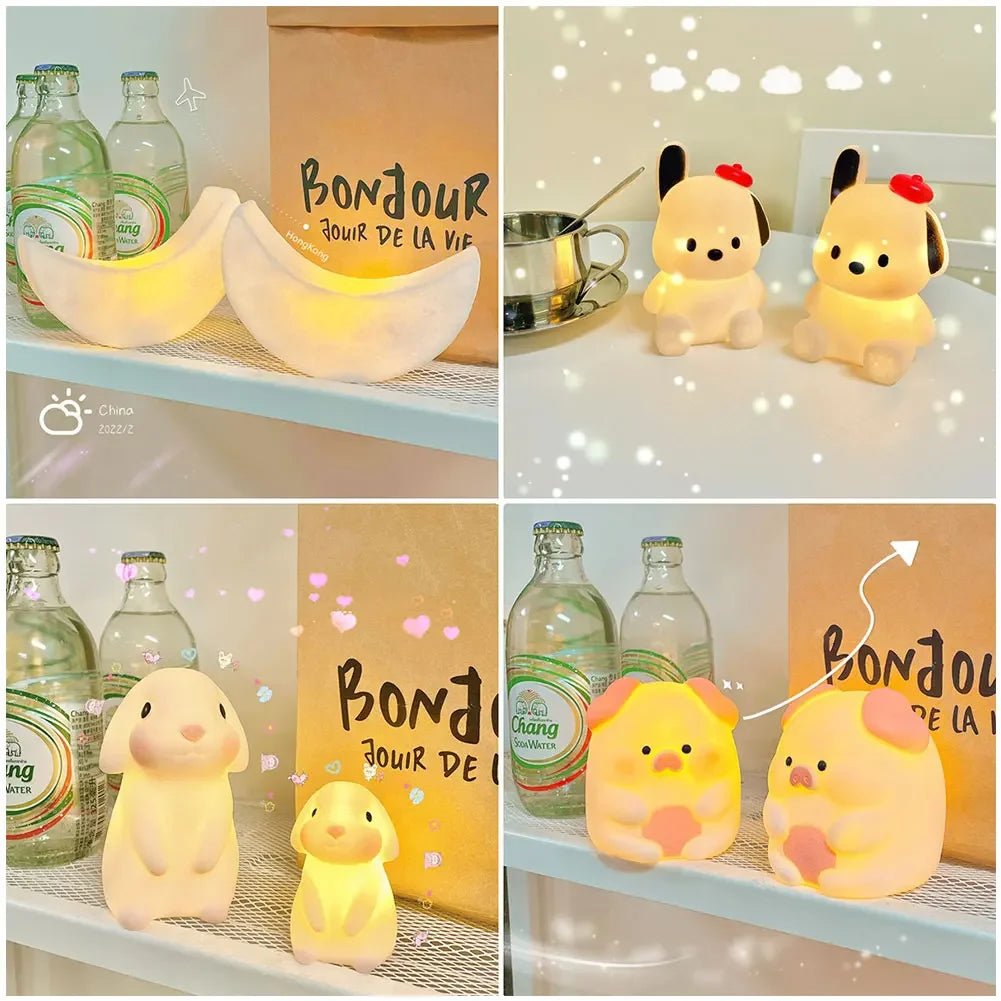 Creative Cartoon Animal LED Light for Kids, Soft Silicone Nightlight, Popular Bedroom Light, Rechargeable, Gift - BunnyGlow