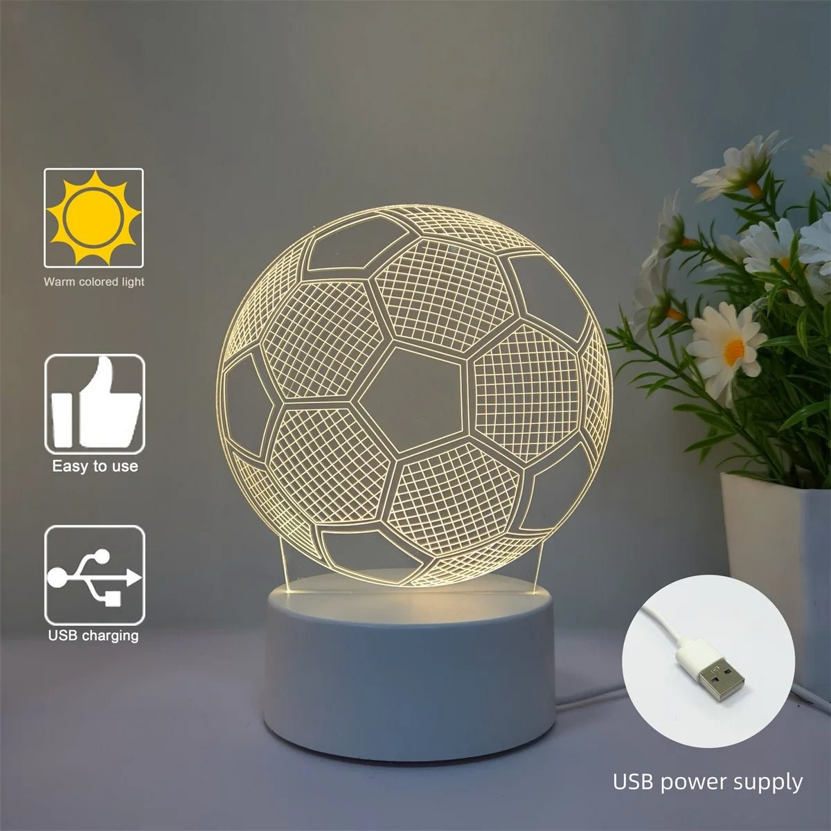 1 football 3D night light, Father's Day, holiday gift table light for family, atmosphere light, companion sleep light. - BunnyGlow