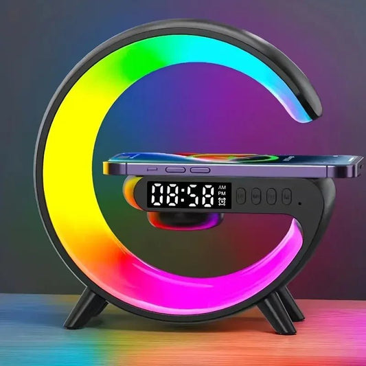 4 - in - 1 Wireless Charger with Bluetooth Speaker, RGB Night Light & FM Radio – The Ultimate Desk & Bedside Gadget! - BunnyGlow