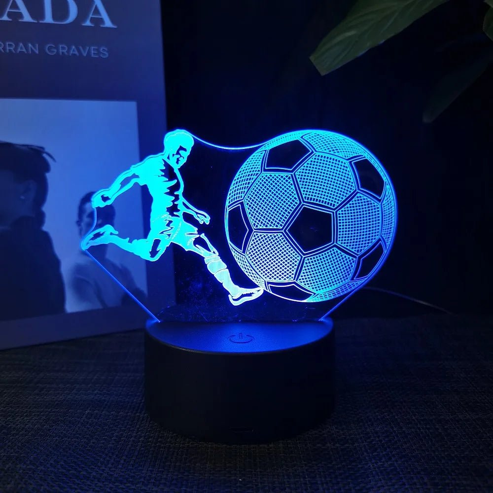 football star C Ronaldo 3D night light changes 16 colours to decorate your room, making it the perfect gift for sports fans. - BunnyGlow