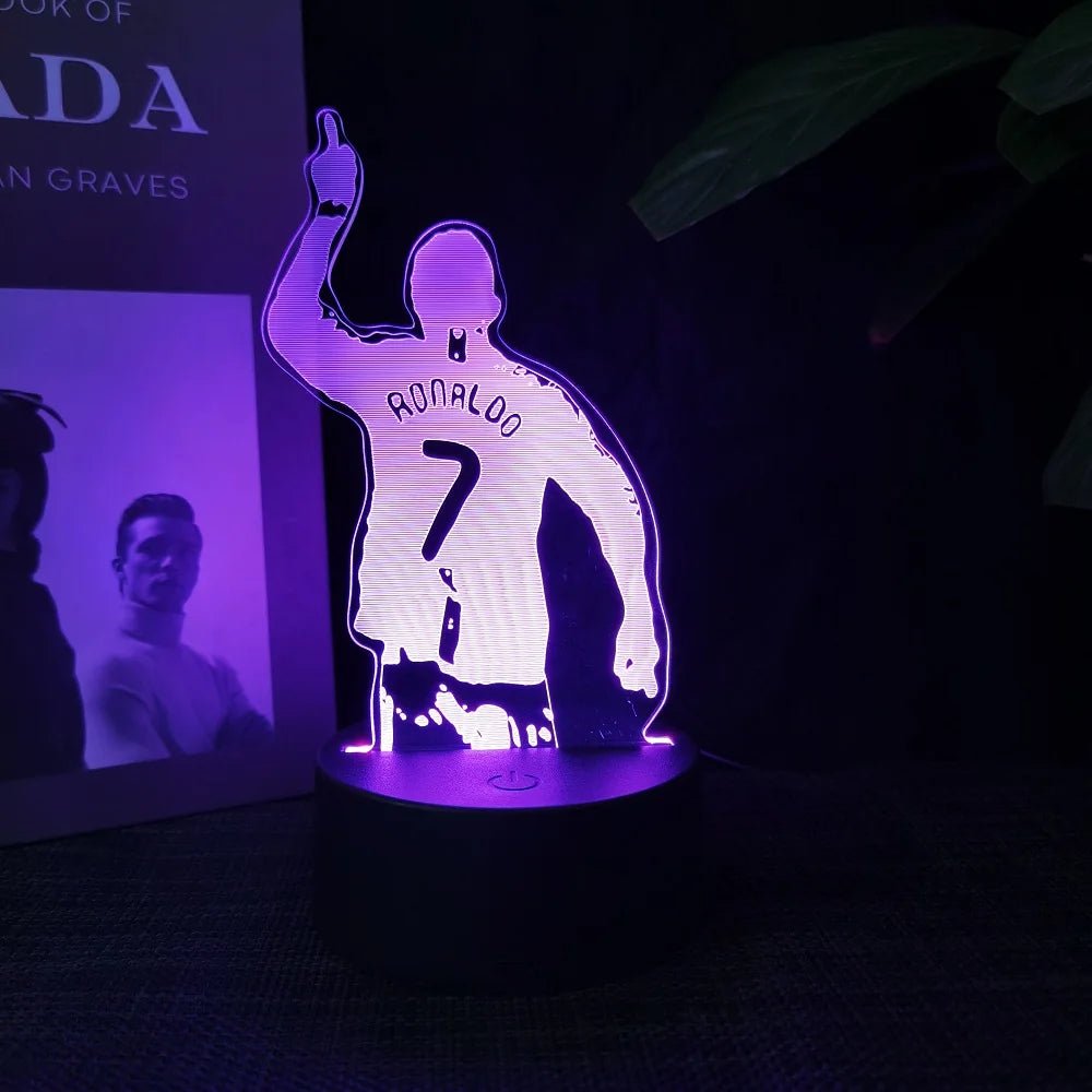 football star C Ronaldo 3D night light changes 16 colours to decorate your room, making it the perfect gift for sports fans. - BunnyGlow