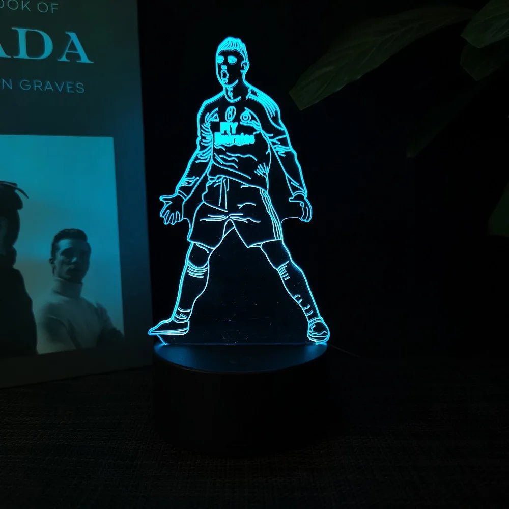 football star C Ronaldo 3D night light changes 16 colours to decorate your room, making it the perfect gift for sports fans. - BunnyGlow