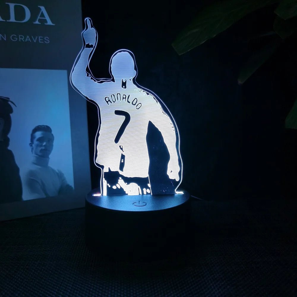 football star C Ronaldo 3D night light changes 16 colours to decorate your room, making it the perfect gift for sports fans. - BunnyGlow