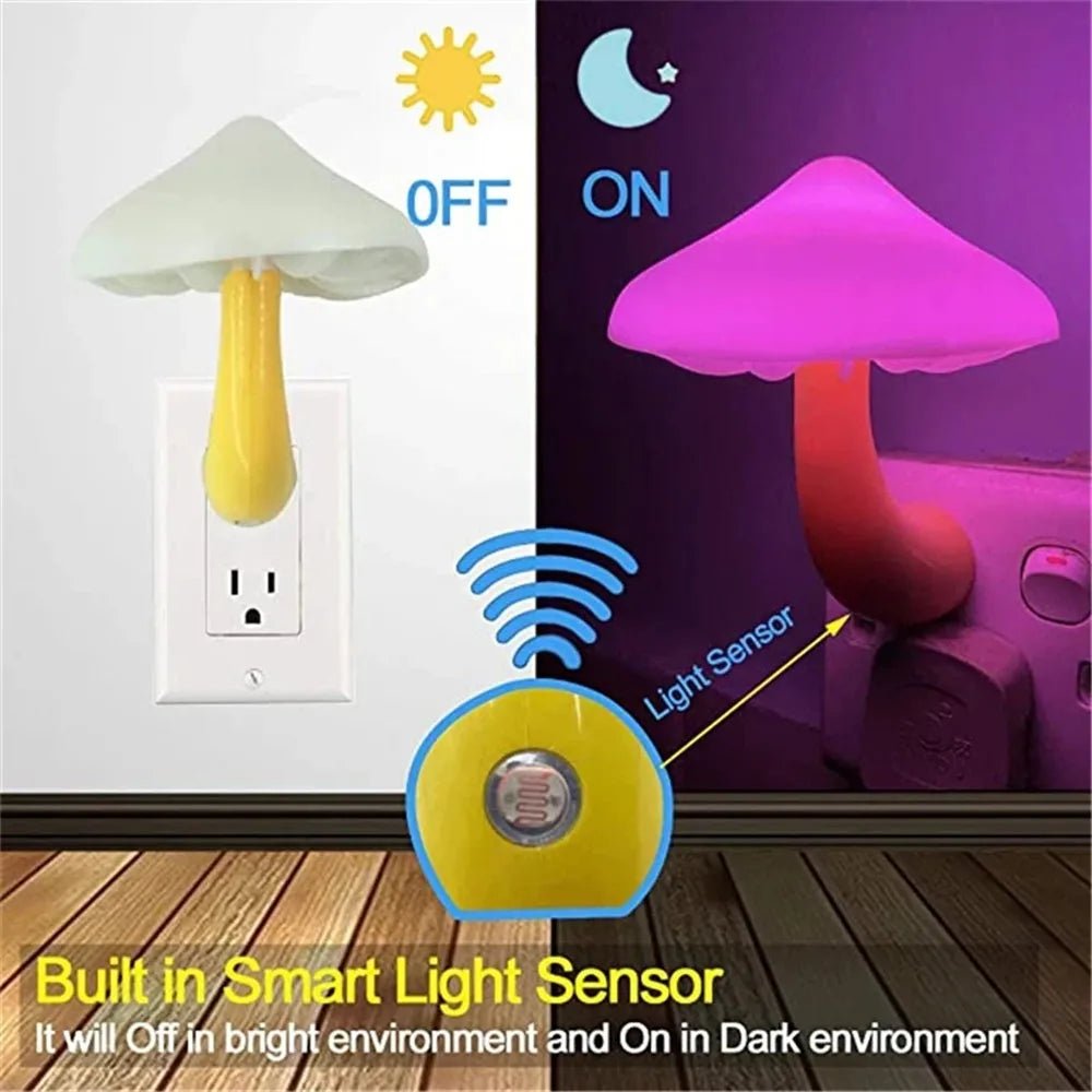 Light Sensor Mushroom Shape Night Lamp Bedroom Decoration Wall Lamp for Kid Room Christmas Gift Bedside Lamp US/EU Plug - BunnyGlow