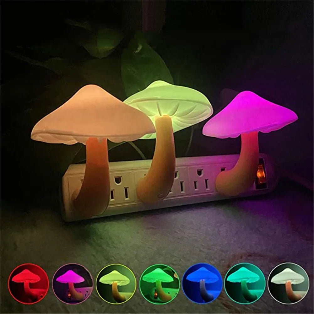 Light Sensor Mushroom Shape Night Lamp Bedroom Decoration Wall Lamp for Kid Room Christmas Gift Bedside Lamp US/EU Plug - BunnyGlow