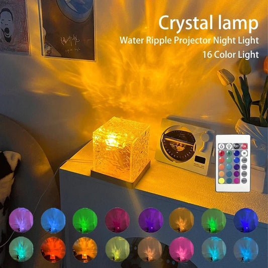 Ocean Wave Aurora Projector Light 16 Colors Dynamic Rotating Flame Crystal Lamp With Remote RGB Dimmable For Living Room Decor - BunnyGlow
