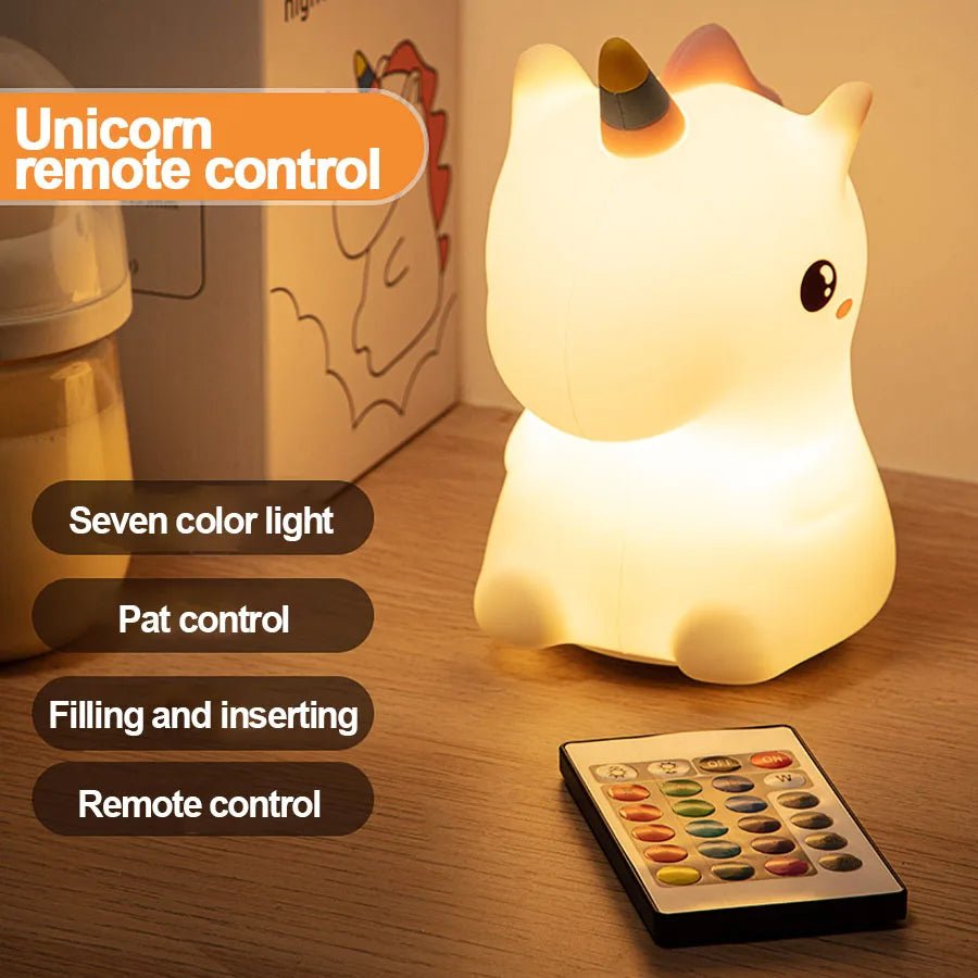 unicorn Cute Silicone LED Night Light For Kids children USB Rechargeable Cartoon Animal bedroom decor Touch Night Lamp for gifts - BunnyGlow