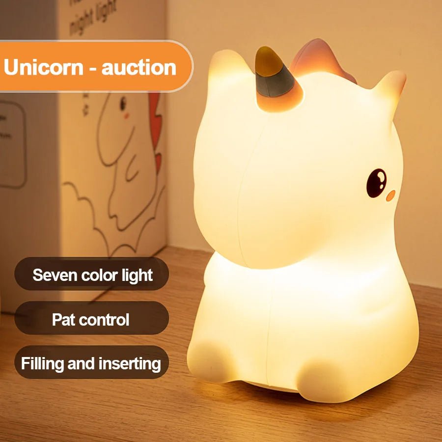 unicorn Cute Silicone LED Night Light For Kids children USB Rechargeable Cartoon Animal bedroom decor Touch Night Lamp for gifts - BunnyGlow