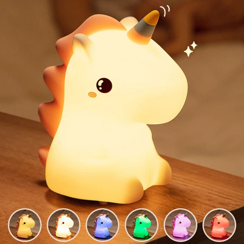 unicorn Cute Silicone LED Night Light For Kids children USB Rechargeable Cartoon Animal bedroom decor Touch Night Lamp for gifts - BunnyGlow