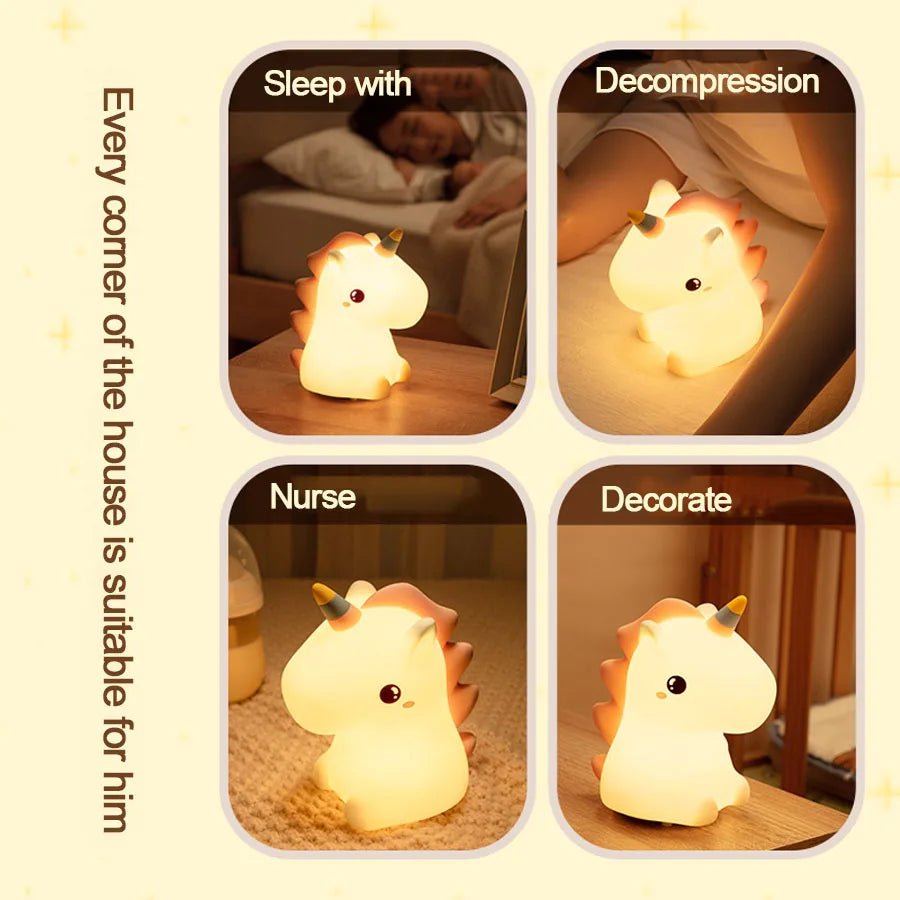 unicorn Cute Silicone LED Night Light For Kids children USB Rechargeable Cartoon Animal bedroom decor Touch Night Lamp for gifts - BunnyGlow