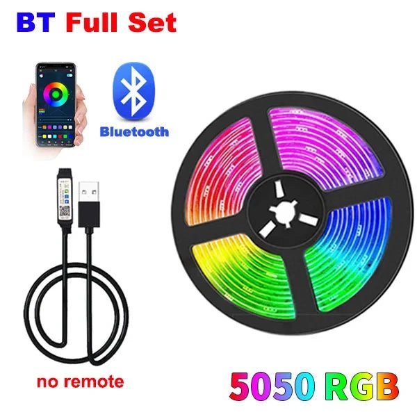 USB 5V Strip Led Lights Tape RGB 5050 Led Wall Room APP Remote Control Flexible LED Tape Diode Lights for Room Home Decoration - BunnyGlow