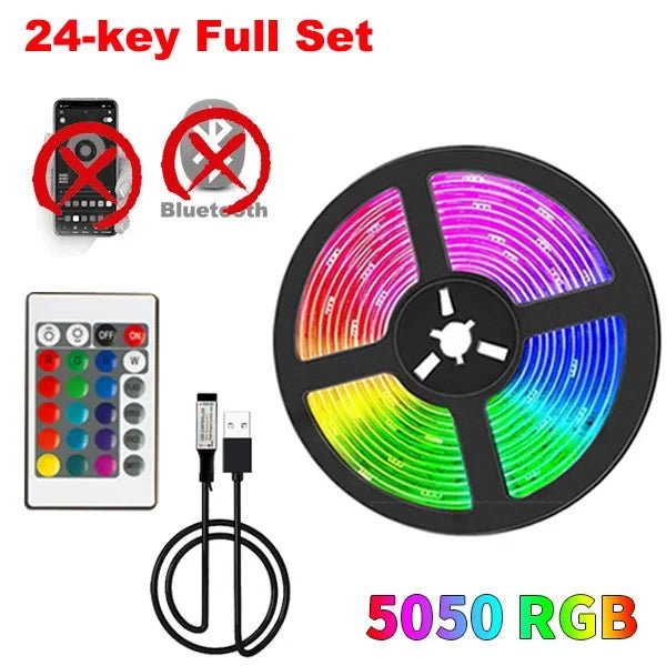 USB 5V Strip Led Lights Tape RGB 5050 Led Wall Room APP Remote Control Flexible LED Tape Diode Lights for Room Home Decoration - BunnyGlow