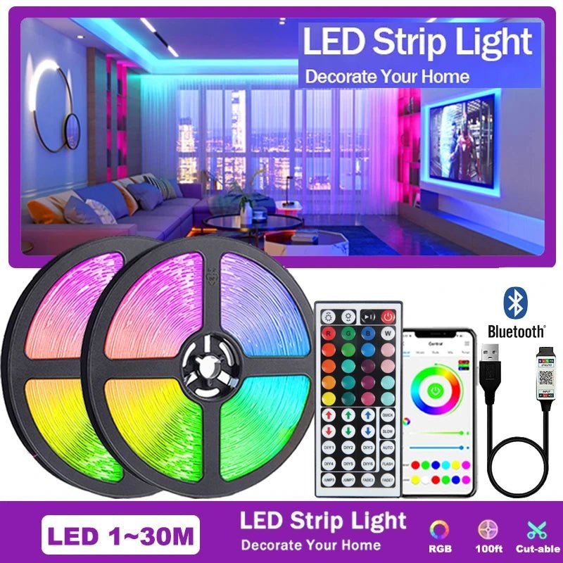 USB 5V Strip Led Lights Tape RGB 5050 Led Wall Room APP Remote Control Flexible LED Tape Diode Lights for Room Home Decoration - BunnyGlow