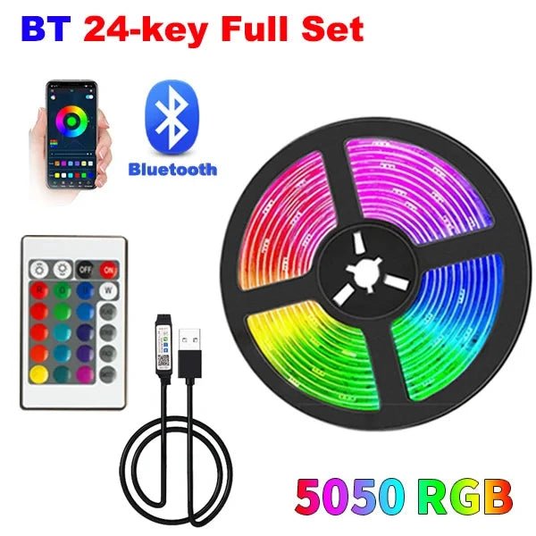 USB 5V Strip Led Lights Tape RGB 5050 Led Wall Room APP Remote Control Flexible LED Tape Diode Lights for Room Home Decoration - BunnyGlow