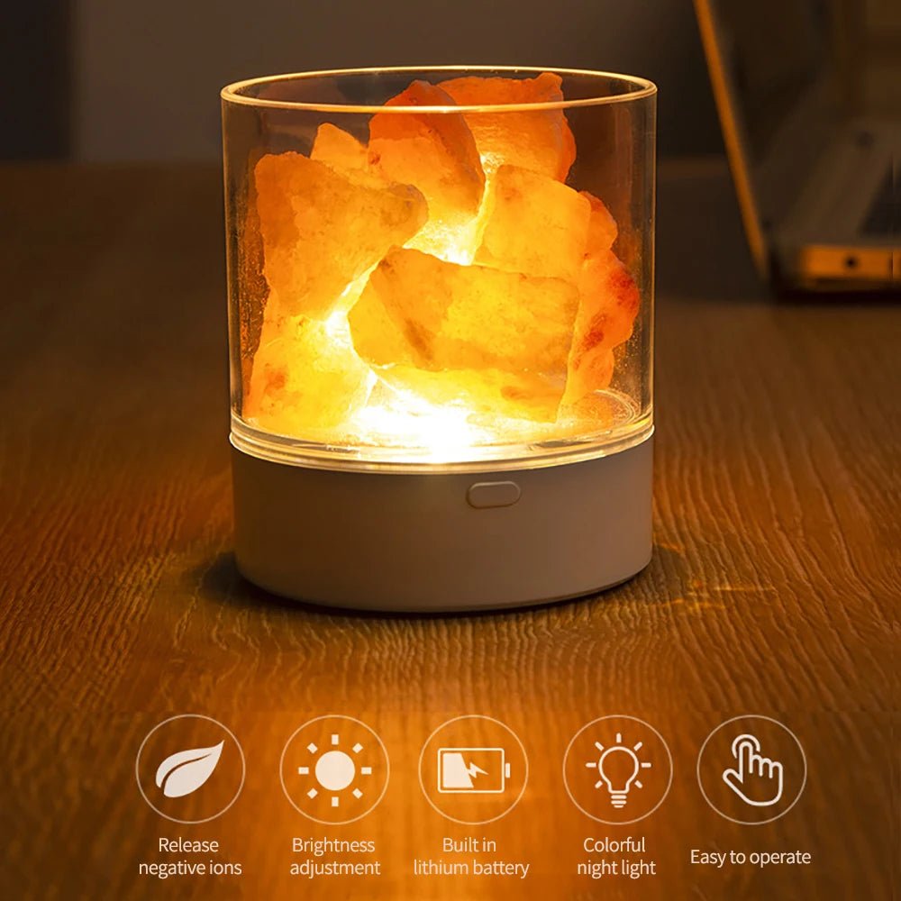 USB Natural Himalayan Salt Lamp Led Crystal Night Light Air Purifier Atmosphere Flame Lamp Indoor Warm Light Bedroom Lava Lamp - BunnyGlow