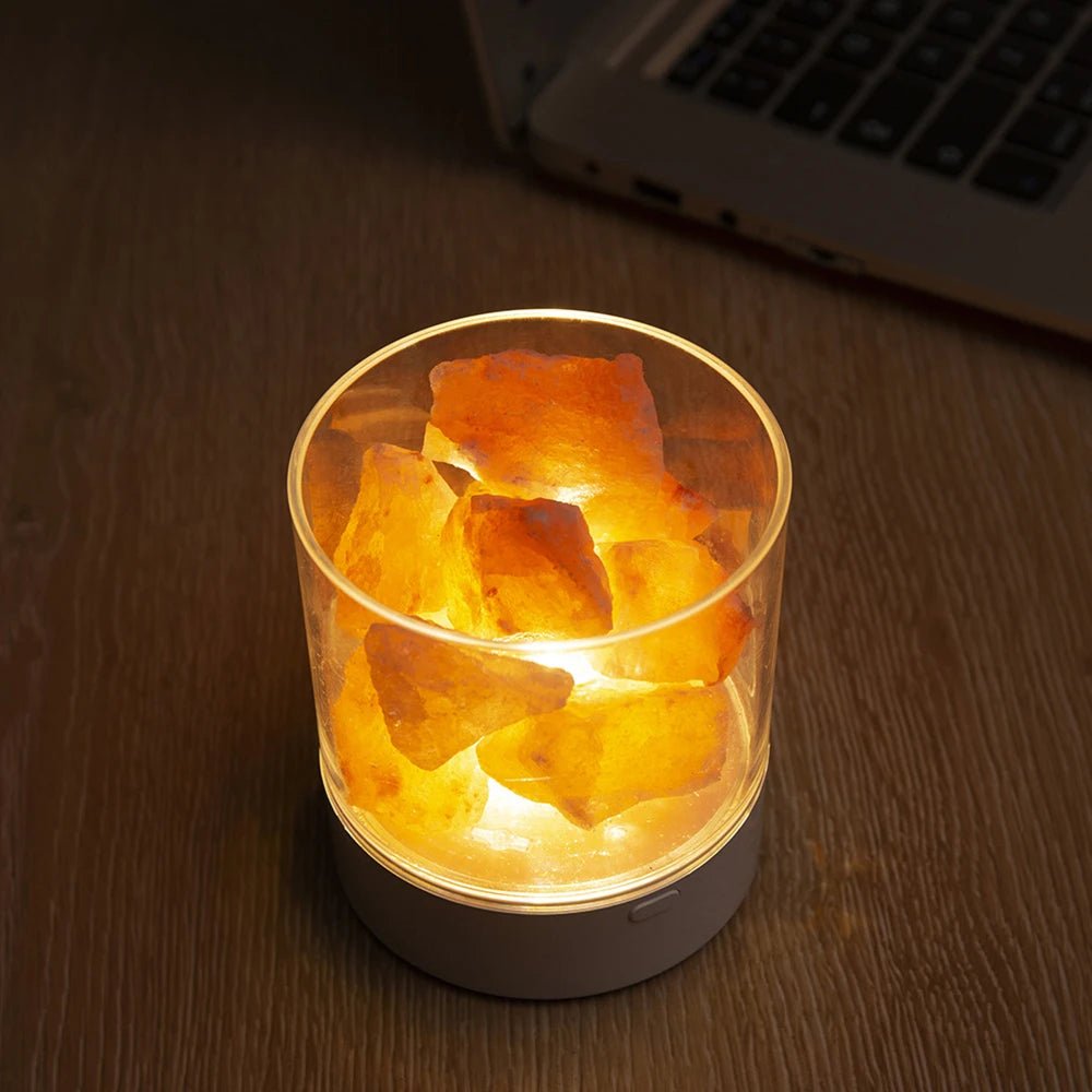 USB Natural Himalayan Salt Lamp Led Crystal Night Light Air Purifier Atmosphere Flame Lamp Indoor Warm Light Bedroom Lava Lamp - BunnyGlow